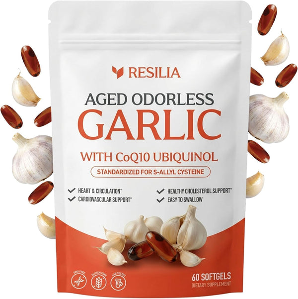 Resilia Aged Garlic Extract Softgels with CoQ10 & Vitamin K2 – 60 Count